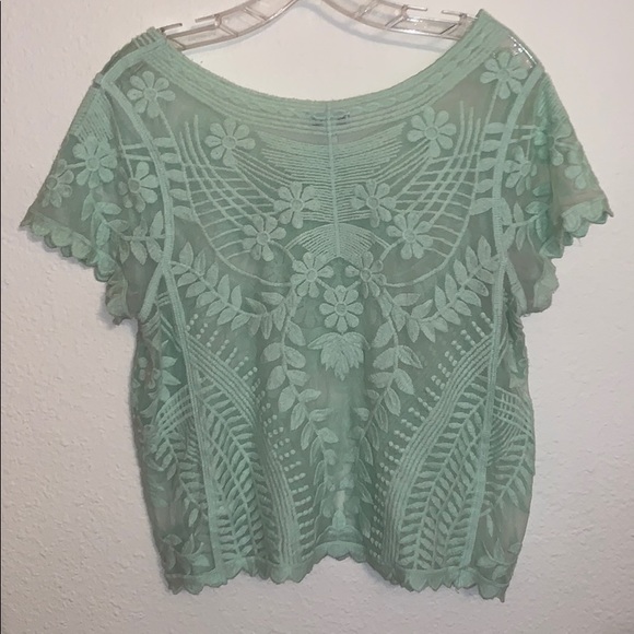 Express Women’s Mint Sheer Lace Crop Top - Picture 2 of 4